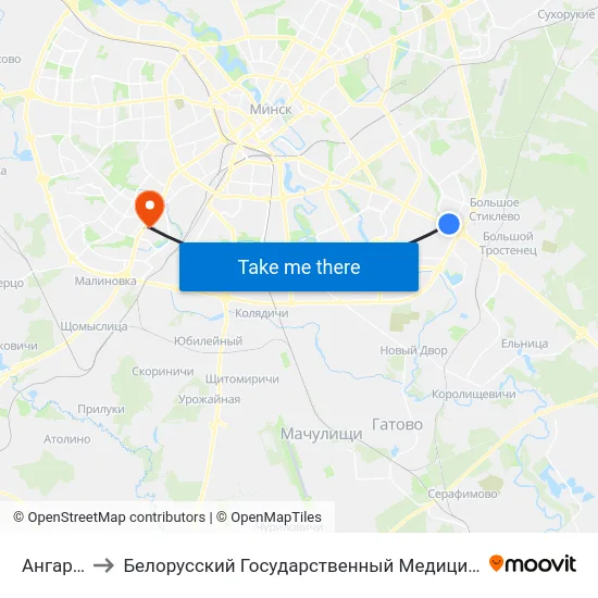 Ангарская to Белорусский Государственный Медицинский Университет map