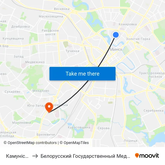 Камуністычная to Белорусский Государственный Медицинский Университет map