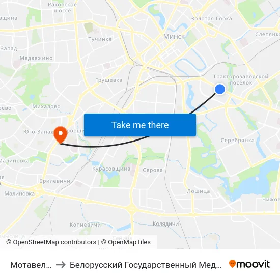 Мотавелазавод to Белорусский Государственный Медицинский Университет map