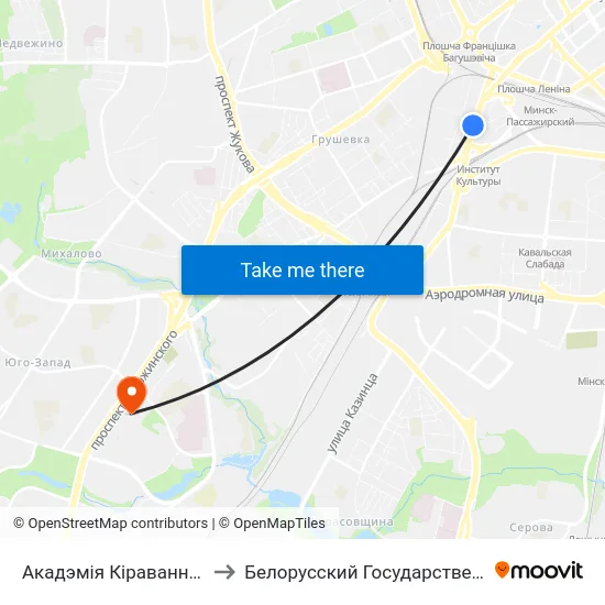 Акадэмія Кіравання (Академия Управления) to Белорусский Государственный Медицинский Университет map