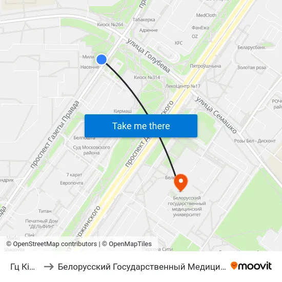 Гц Кірмаш to Белорусский Государственный Медицинский Университет map