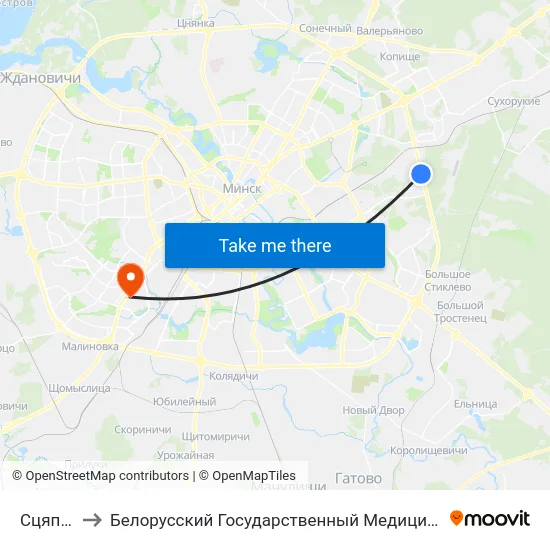 Сцяпянка to Белорусский Государственный Медицинский Университет map