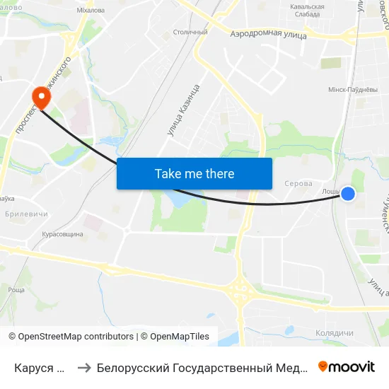 Каруся Каганца to Белорусский Государственный Медицинский Университет map