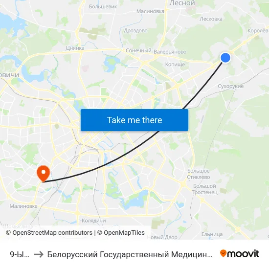 9-Ы Км to Белорусский Государственный Медицинский Университет map
