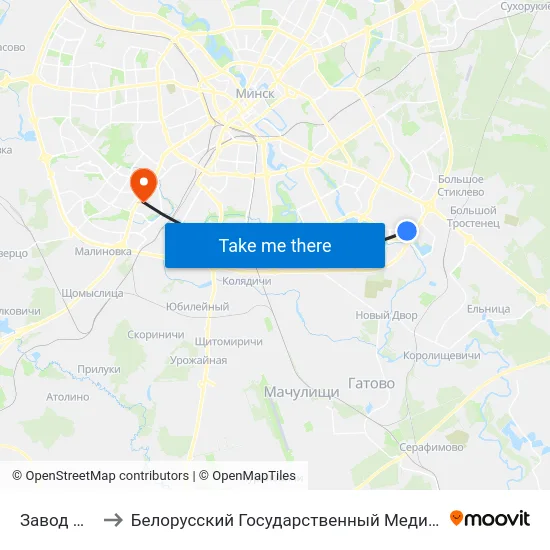 Завод Ліцмаш to Белорусский Государственный Медицинский Университет map