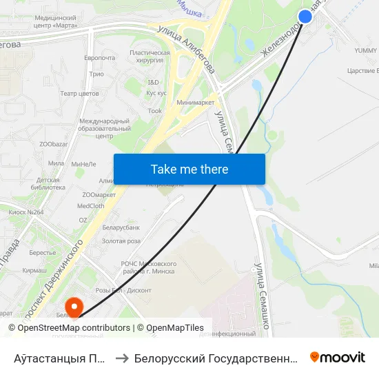 Аўтастанцыя Паўднёва-Заходняя to Белорусский Государственный Медицинский Университет map