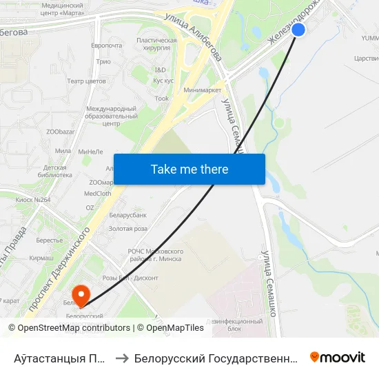 Аўтастанцыя Паўднёва-Заходняя to Белорусский Государственный Медицинский Университет map