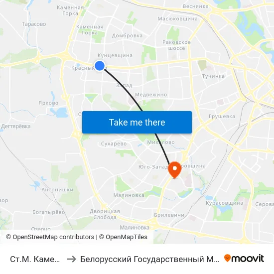 Ст.М. Каменная Горка to Белорусский Государственный Медицинский Университет map