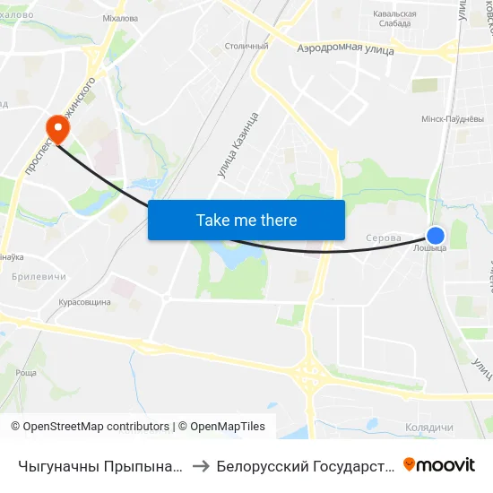 Чыгуначны Прыпынак Лошыца (Высадка Пасажыраў) to Белорусский Государственный Медицинский Университет map