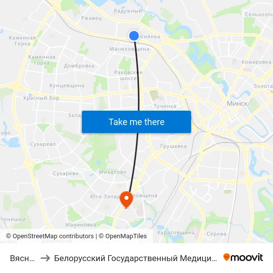 Вяснянка to Белорусский Государственный Медицинский Университет map