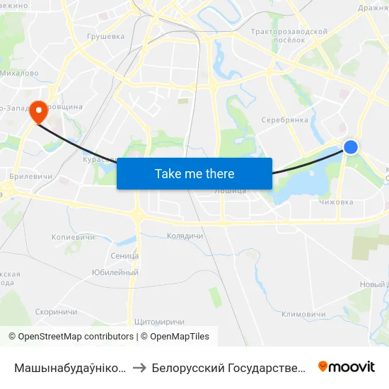 Машынабудаўнікоў (Машиностроителей) to Белорусский Государственный Медицинский Университет map