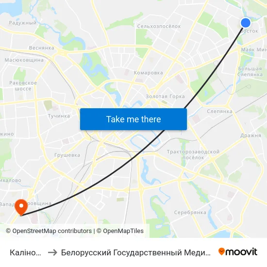 Каліноўскага to Белорусский Государственный Медицинский Университет map
