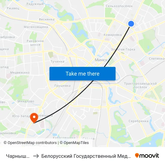 Чарнышэўскага to Белорусский Государственный Медицинский Университет map