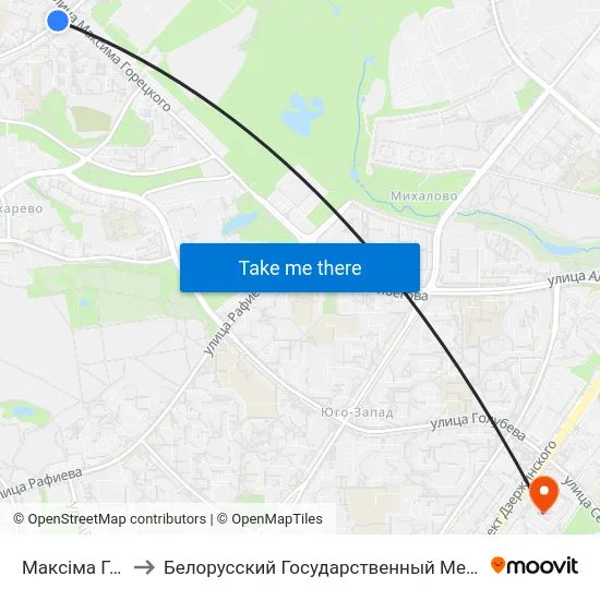 Максіма Гарэцкага to Белорусский Государственный Медицинский Университет map