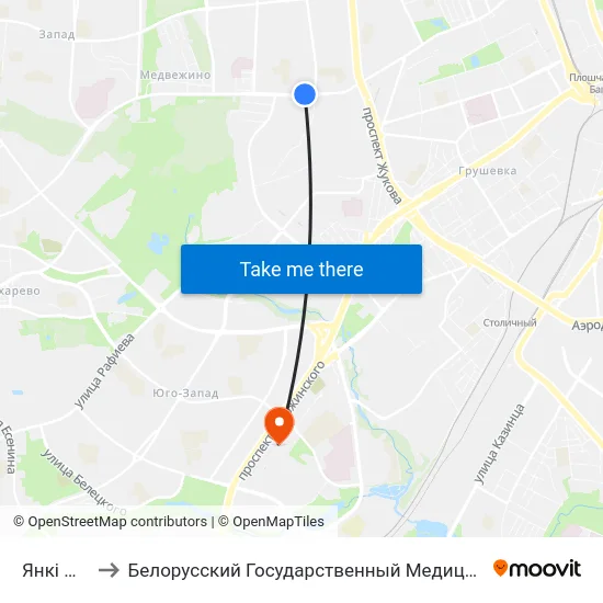 Янкі Маўра to Белорусский Государственный Медицинский Университет map