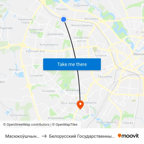 Масюкоўшчына (Аўтастаянка) to Белорусский Государственный Медицинский Университет map