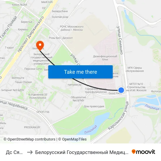 Дс Сямашкі to Белорусский Государственный Медицинский Университет map