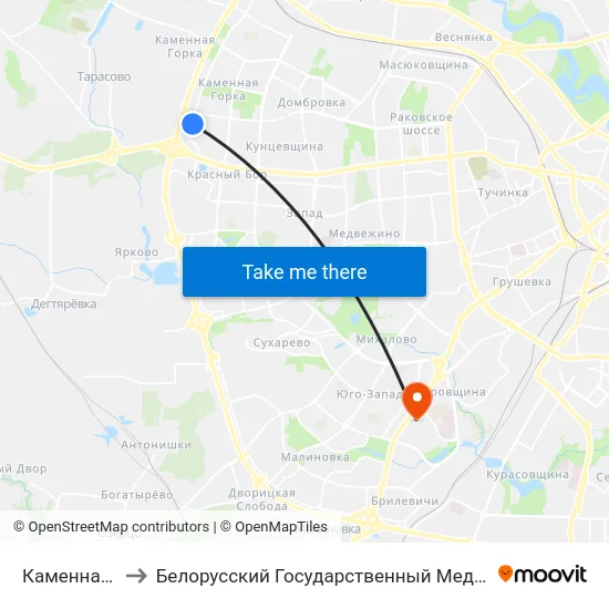 Каменнагорская to Белорусский Государственный Медицинский Университет map