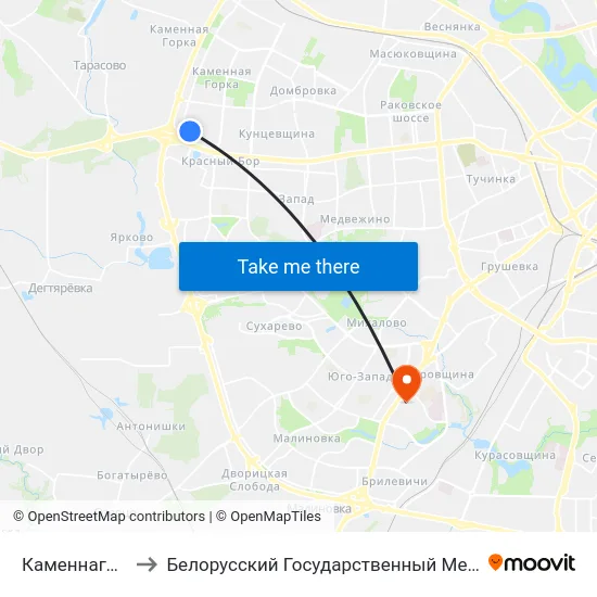 Каменнагорская, 14 to Белорусский Государственный Медицинский Университет map