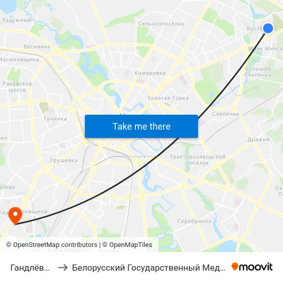 Гандлёвы Цэнтр to Белорусский Государственный Медицинский Университет map