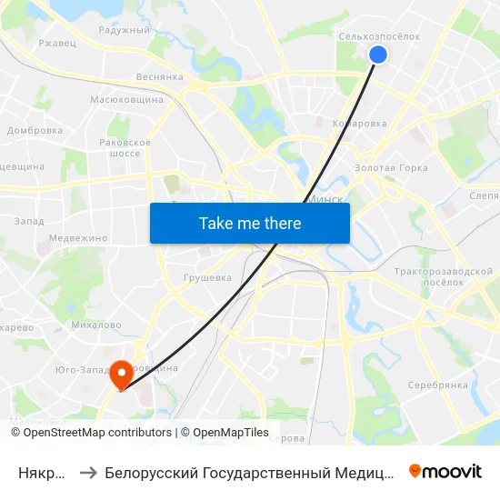 Някрасава to Белорусский Государственный Медицинский Университет map