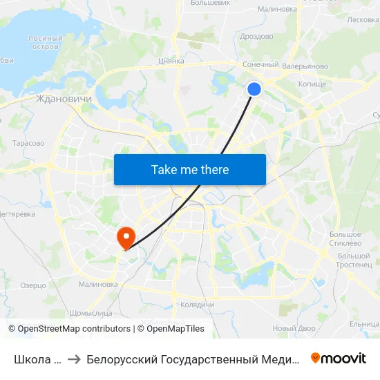 Школа №122 to Белорусский Государственный Медицинский Университет map