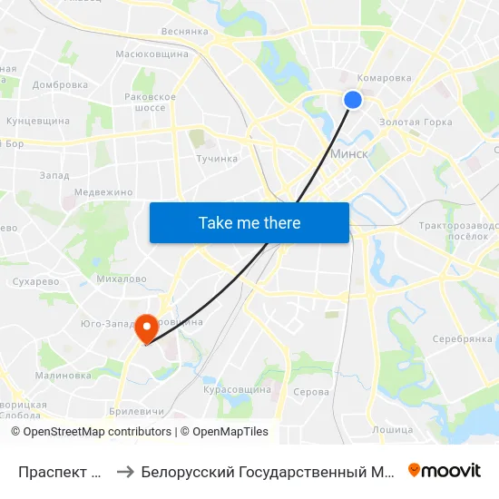 Праспект Машэрава to Белорусский Государственный Медицинский Университет map