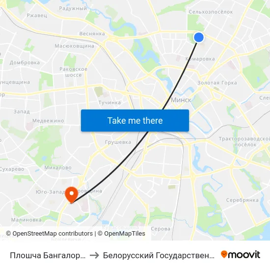 Плошча Бангалор (Площадь Бангалор) to Белорусский Государственный Медицинский Университет map