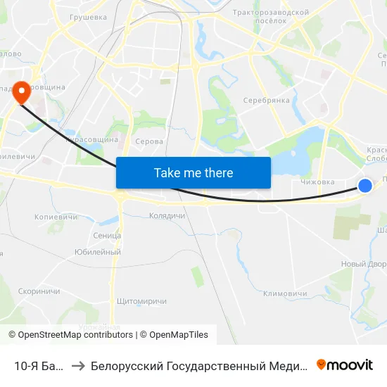 10-Я Бальніца to Белорусский Государственный Медицинский Университет map
