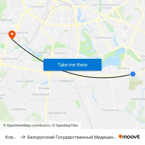 Клецкая to Белорусский Государственный Медицинский Университет map