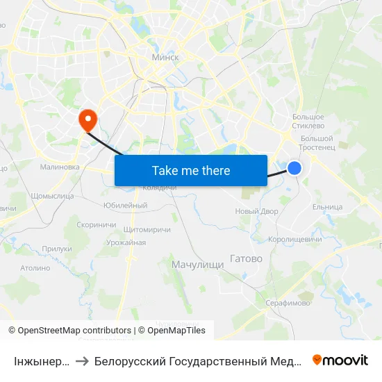 Інжынерная, 12 to Белорусский Государственный Медицинский Университет map