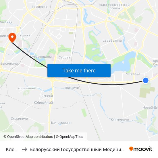 Клецкая to Белорусский Государственный Медицинский Университет map