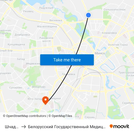 Шчадрына to Белорусский Государственный Медицинский Университет map