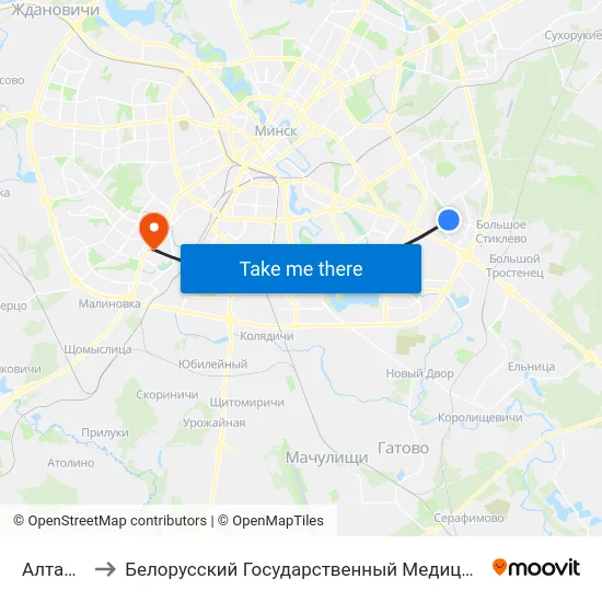 Алтайская to Белорусский Государственный Медицинский Университет map