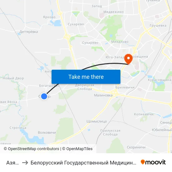 Азярцо to Белорусский Государственный Медицинский Университет map