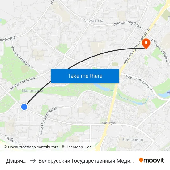 Дзіцячы Сад to Белорусский Государственный Медицинский Университет map