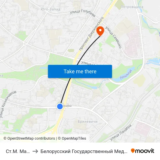 Ст.М. Малінаўка to Белорусский Государственный Медицинский Университет map