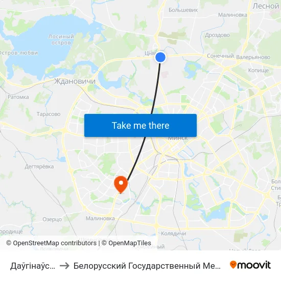 Даўгінаўскі Тракт to Белорусский Государственный Медицинский Университет map