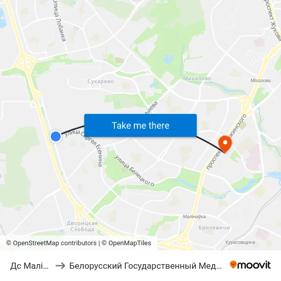 Дс Малінаўка-4 to Белорусский Государственный Медицинский Университет map