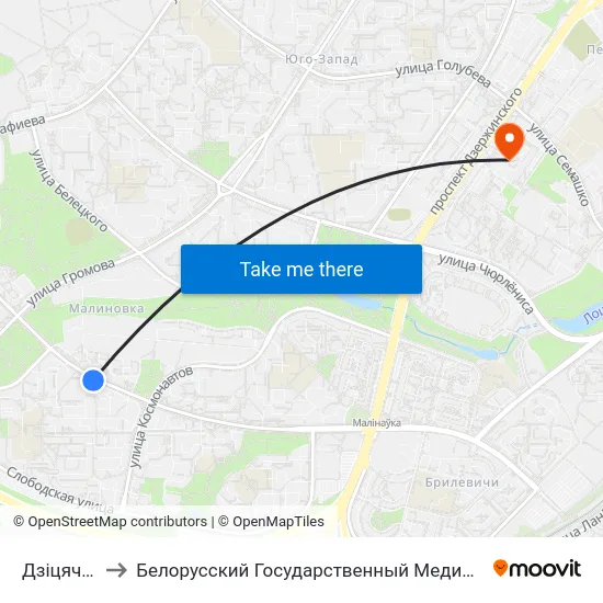 Дзіцячы Сад to Белорусский Государственный Медицинский Университет map