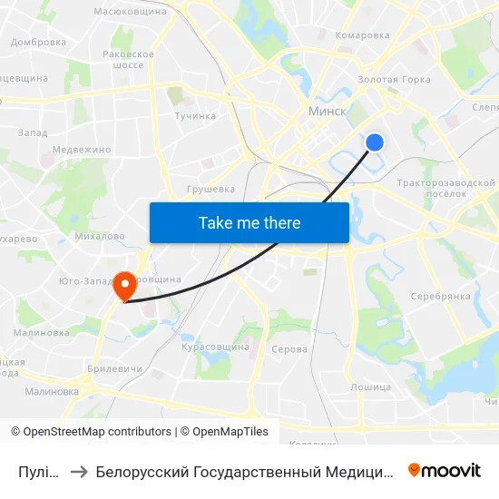 Пуліхава to Белорусский Государственный Медицинский Университет map