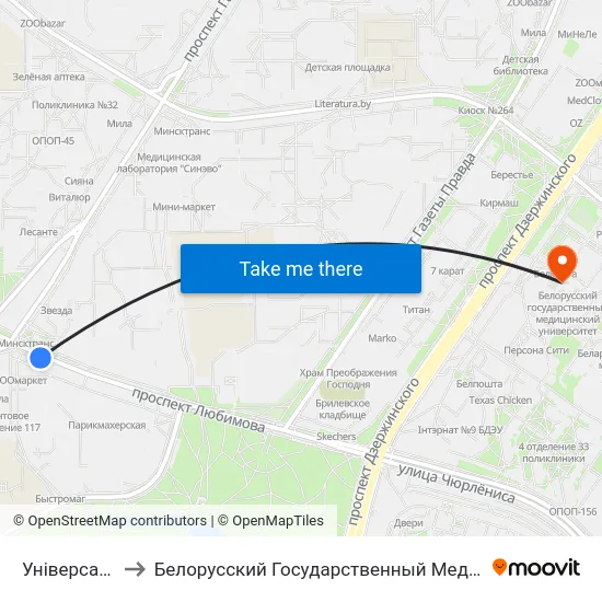 Універсам Брэст to Белорусский Государственный Медицинский Университет map