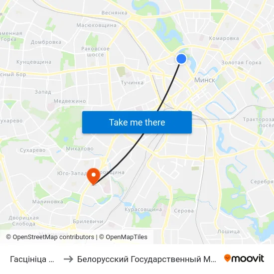 Гасцініца Юбілейная to Белорусский Государственный Медицинский Университет map