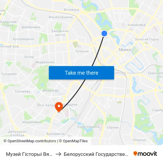 Музей Гісторыі Вялікай Айчыннай Вайны to Белорусский Государственный Медицинский Университет map