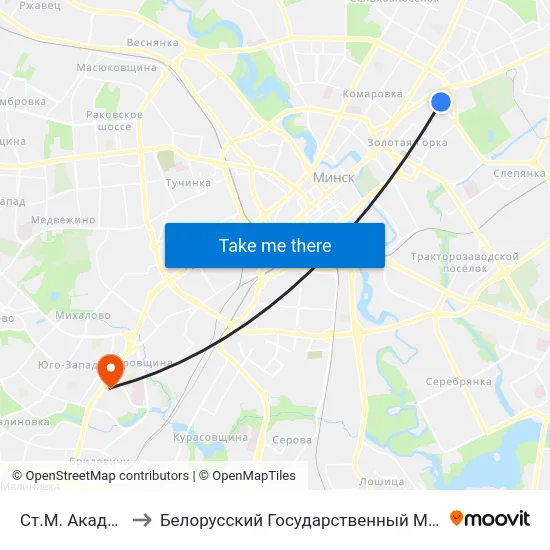 Ст.М. Акадэмія Навук to Белорусский Государственный Медицинский Университет map