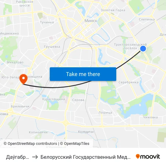 Даўгабродская to Белорусский Государственный Медицинский Университет map