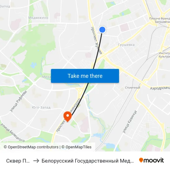 Сквер Палянка to Белорусский Государственный Медицинский Университет map