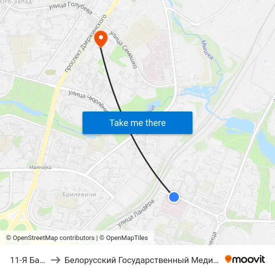 11-Я Бальніца to Белорусский Государственный Медицинский Университет map