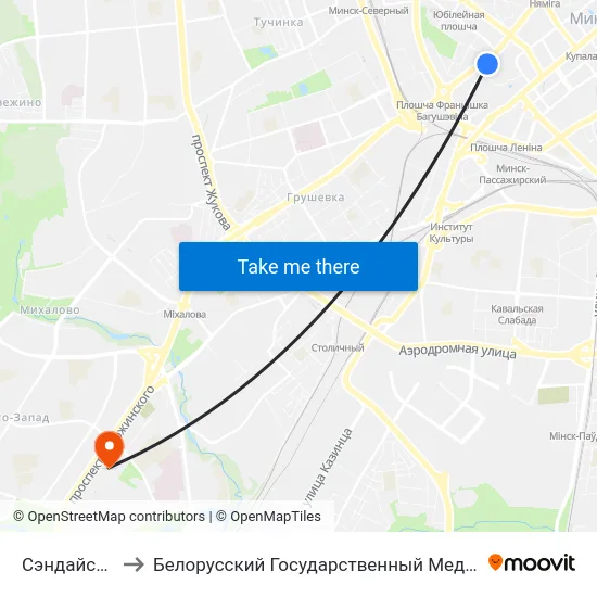 Сэндайскі Сквер to Белорусский Государственный Медицинский Университет map