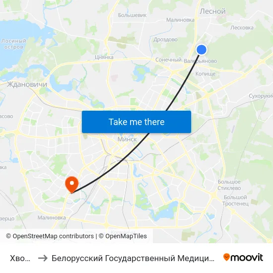 Хвойная to Белорусский Государственный Медицинский Университет map